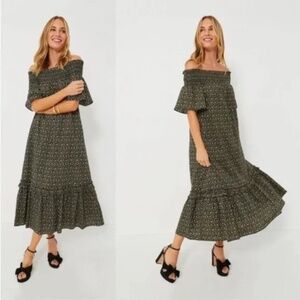 Tuckernuck Hyacinth House Capri Midi Dress, Black Yellow Floral Sz Large NWT